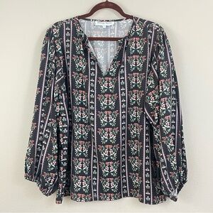 Brooke Wright Floral Ballon Sleeves‎ Split Neck Willow Top Size L